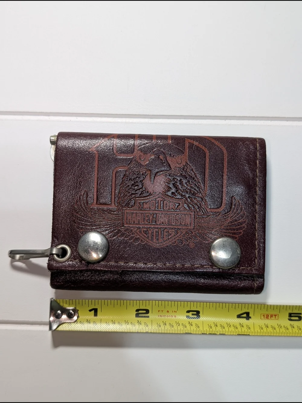 Harley-Davidson Mens Cherry Brown Leather Trifold Wallet Money Clip Photo Insert